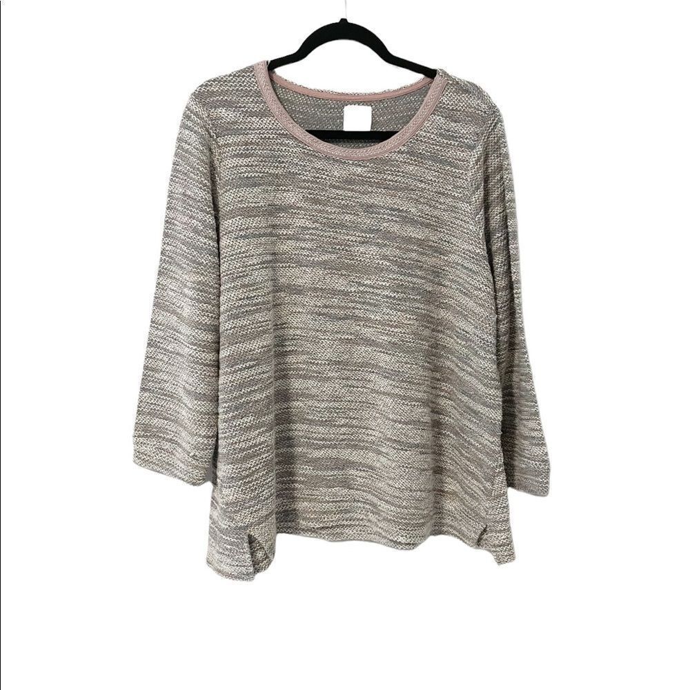 🟢Sunday Gray Pink Metallic Knit Sweater 3/4 Sleeve Size XL